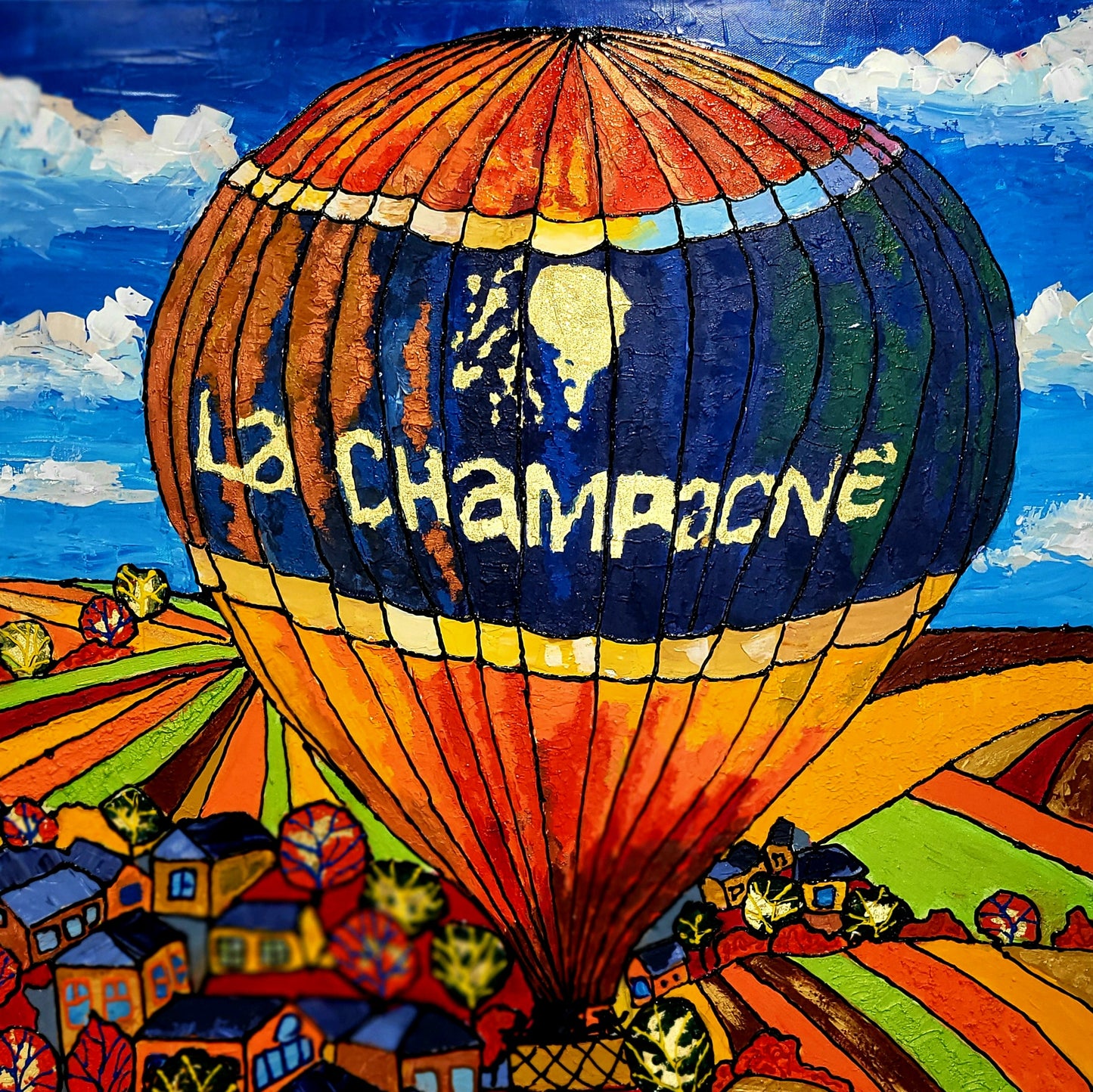 "La Champagne en montgolfière" – Peinture originale sur toile