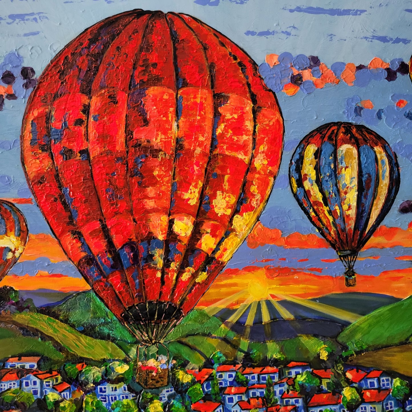 "Les lumières de l’aube" – Peinture originale de la série « Les Ballons de Champagne »