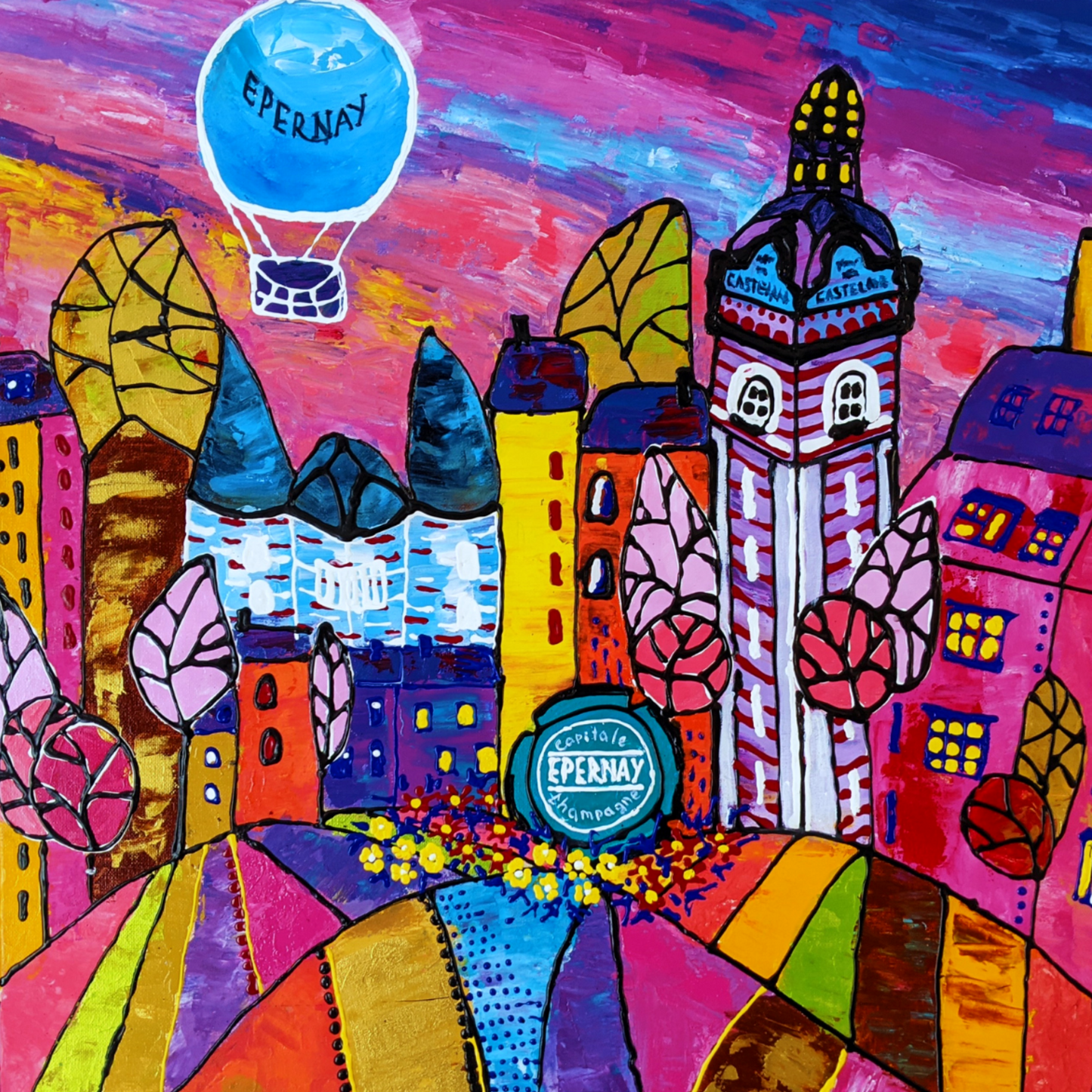 "Épernay pétillante" - Peinture originale sur toile
