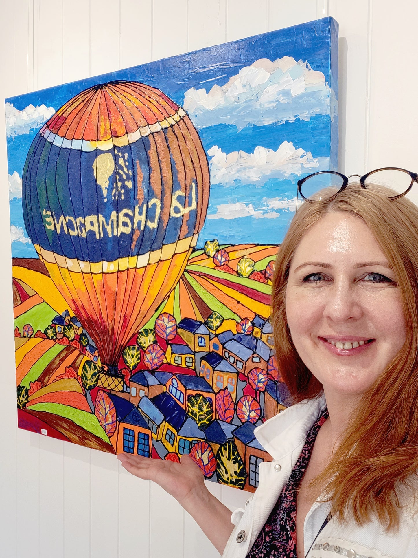 "La Champagne en montgolfière" – Peinture originale sur toile