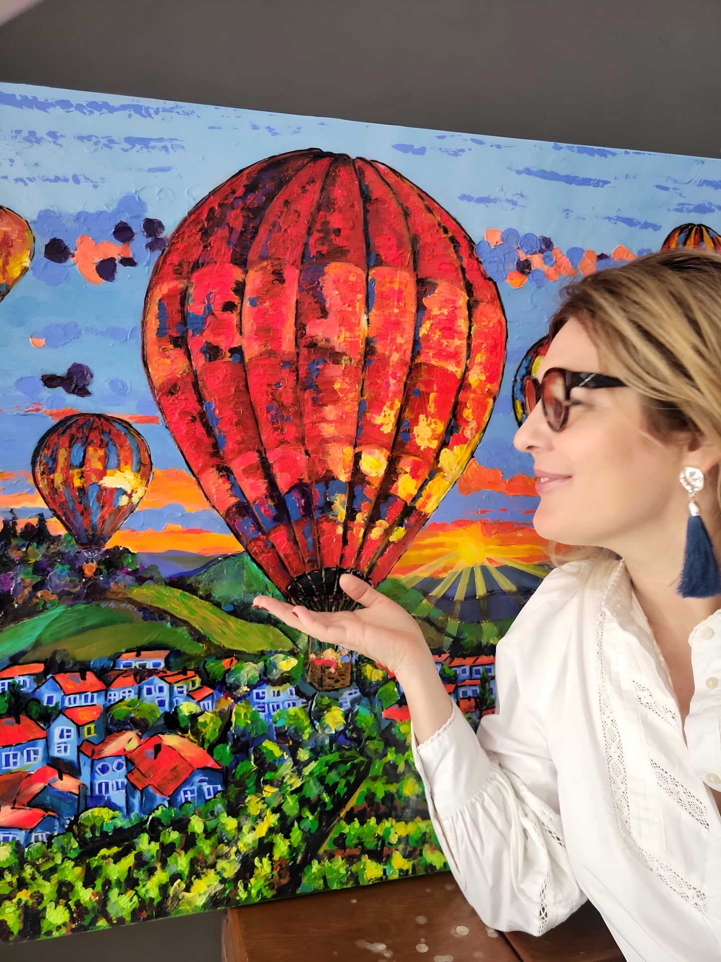 "Les lumières de l’aube" – Peinture originale de la série « Les Ballons de Champagne »