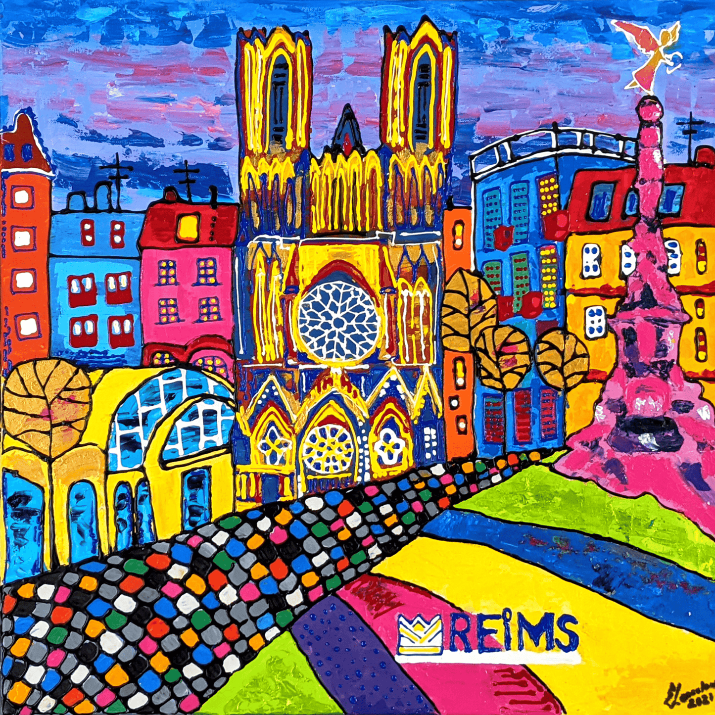 Reims pétillante – Peinture originale sur toile