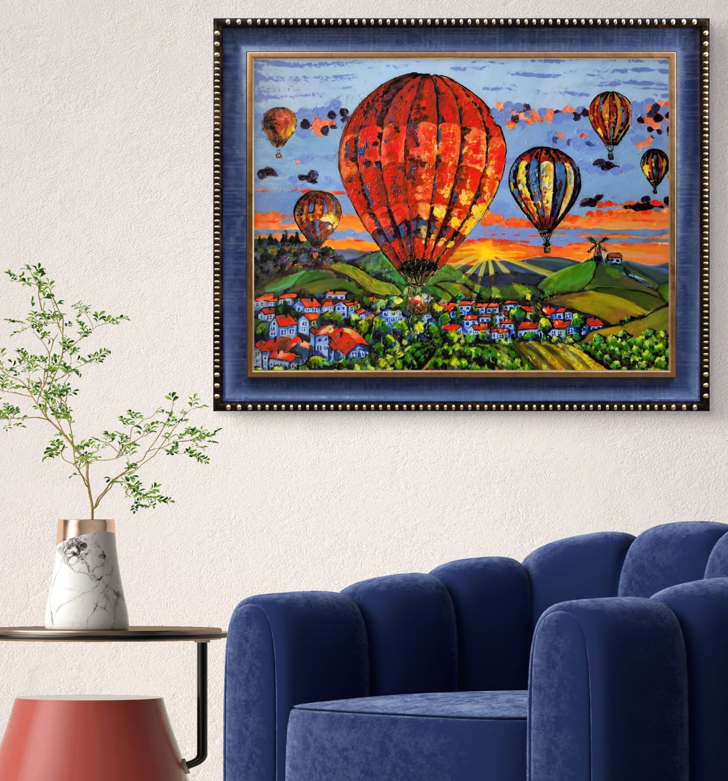 "Les lumières de l’aube" – Peinture originale de la série « Les Ballons de Champagne »