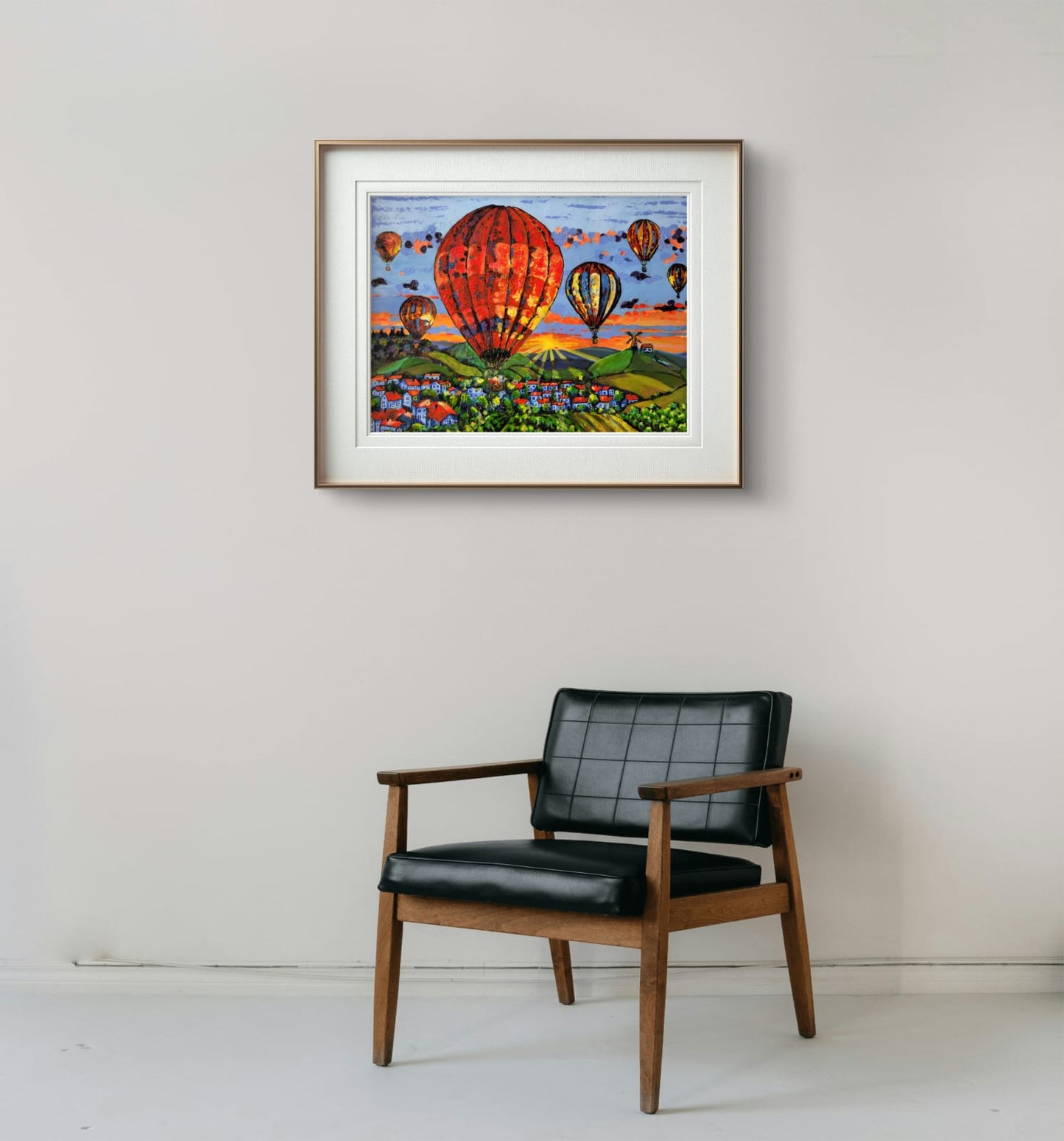"Les lumières de l’aube" – Peinture originale de la série « Les Ballons de Champagne »