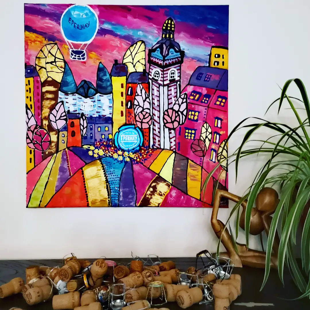 "Épernay pétillante" - Peinture originale sur toile