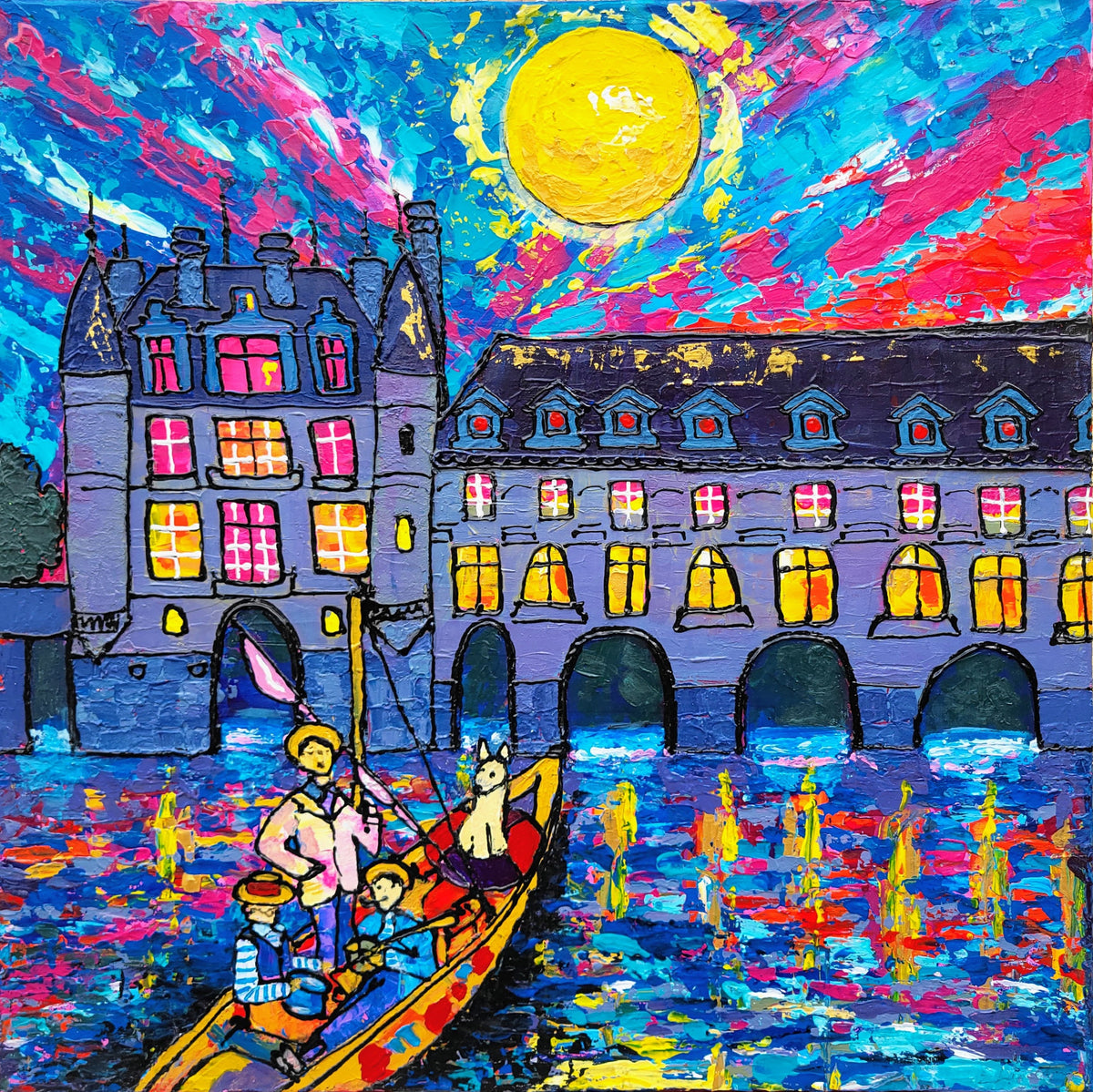"Chenonceau by boat" – Original painting on canvas