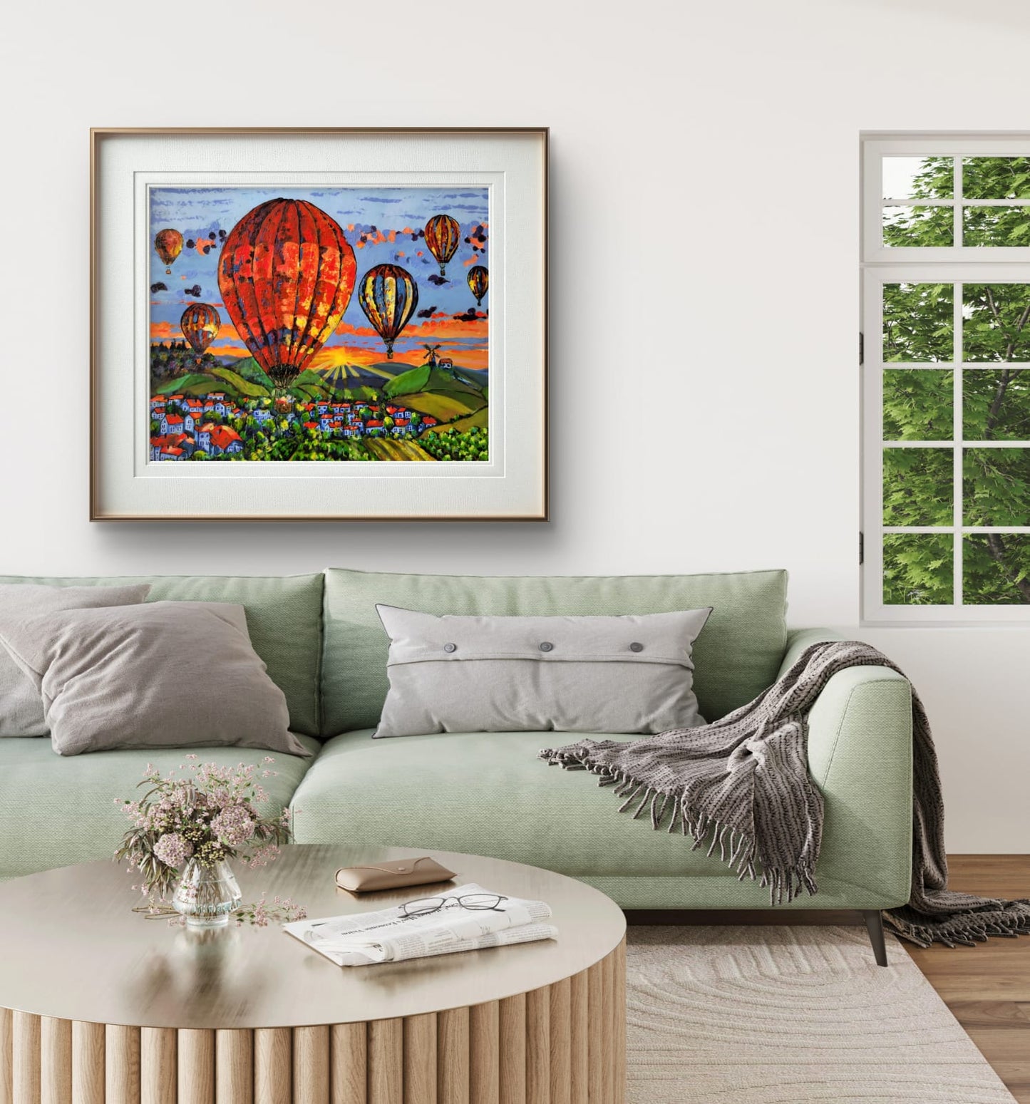 "Les lumières de l’aube" – Peinture originale de la série « Les Ballons de Champagne »