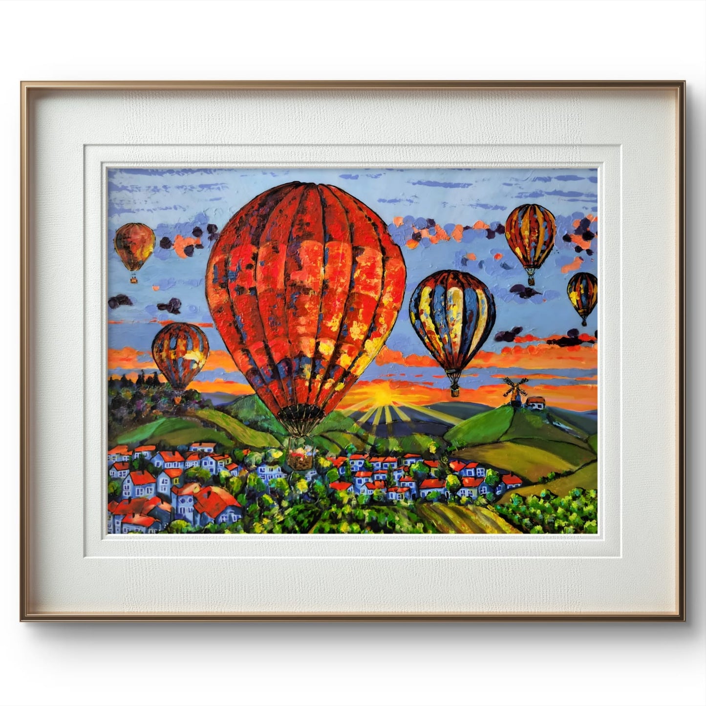 "Les lumières de l’aube" – Peinture originale de la série « Les Ballons de Champagne »